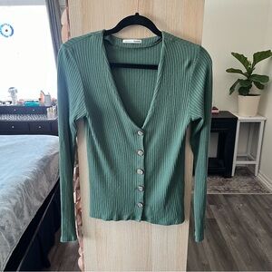 Reformation Green Ribbed Sweater cardigan S